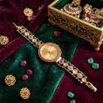 Royal Gold Dial Emerald & Ruby Heritage Bracelet Watch For Women