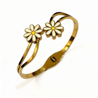 Charming Daisy Gold Open Cuff Bracelet