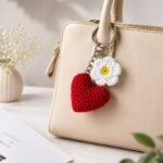 Handmade Crochet Heart & Flower Keychain – Cute Heart Charm Key Ring For Keys, Bags & Gifts
