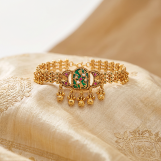 Antique Gold, Ruby Pink & Emerald Green Heritage Temple Bracelet