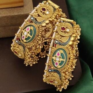 Antique Heritage Brass Bangles with Stones - Traditional Handcrafted Kada