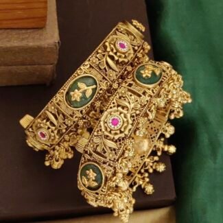 Antique Heritage Brass Bangles with Stones - Traditional Handcrafted Kada