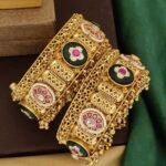 Antique Heritage Brass Bangles with Stones - Traditional Handcrafted Kada