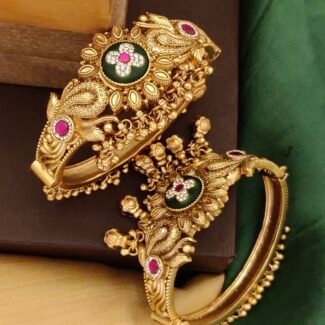Antique Heritage Brass Bangles with Stones - Traditional Handcrafted Kada
