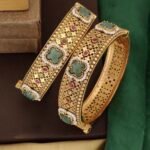 Antique Heritage Brass Bangles with Stones - Traditional Handcrafted Kada