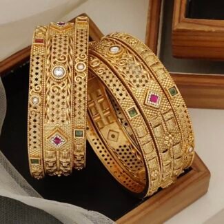 Antique Heritage Brass Bangles with Stones - Traditional Handcrafted Kada