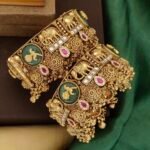 Antique Heritage Brass Bangles with Stones - Traditional Handcrafted Kada