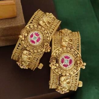 Antique Heritage Brass Bangles with Stones - Traditional Handcrafted Kada