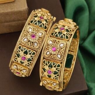 Antique Heritage Brass Bangles with Stones - Traditional Handcrafted Kada