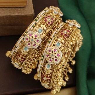Antique Heritage Brass Bangles with Stones - Traditional Handcrafted Kada