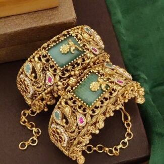 Antique Heritage Brass Bangles with Stones - Traditional Handcrafted Kada