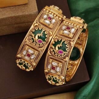 Antique Heritage Brass Bangles with Stones - Traditional Handcrafted Kada