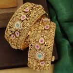 Antique Heritage Brass Bangles with Stones - Traditional Handcrafted Kada