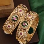 Antique Heritage Brass Bangles with Stones - Traditional Handcrafted Kada