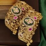 Antique Heritage Brass Bangles with Stones - Traditional Handcrafted Kada