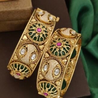 Antique Heritage Brass Bangles with Stones - Traditional Handcrafted Kada