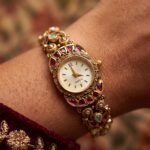 Antique gold ruby emerald kundan bracelet watch for women and girls