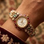 Antique gold ruby emerald kundan oval bracelet watch for women and girls