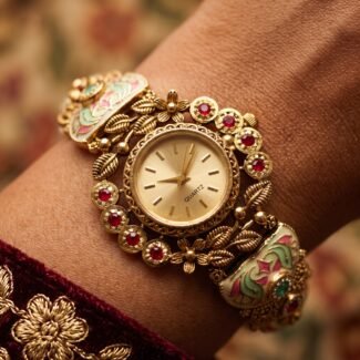 Antique Gold Ruby Meenakari Bracelet Watch for Women & Girls - BelleVogue