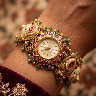 Antique Gold Ruby Emerald Vine Bracelet Watch for Women & Girls - BelleVogue