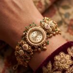 Antique Gold Ruby Pearl Rosette Bracelet Watch for Women & Girls - BelleVogue