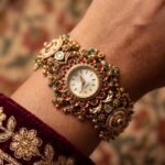 Antique Gold Ruby Emerald Pearl Leaf Bracelet Watch for Women & Girls - BelleVogue