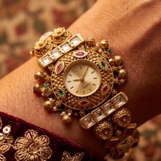 Antique gold ruby emerald ghungroo temple bracelet watch for women and girls