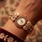 Antique gold ivory meenakari ruby emerald bracelet watch for women and girls