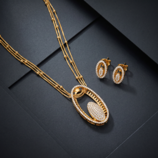 White CZ Pavé Oval Loop Pendant Set with Stud Earrings