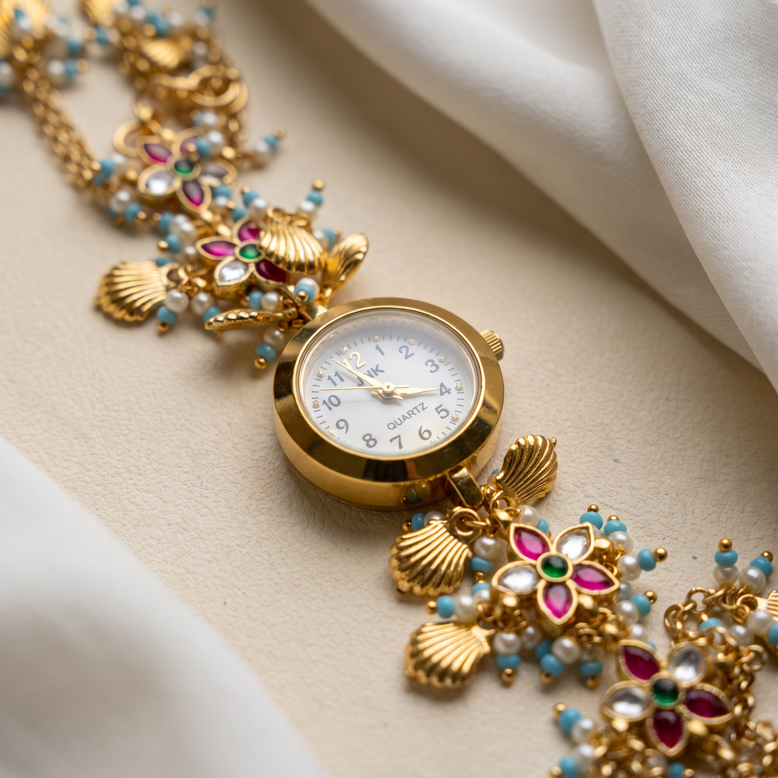 Kundan Bracelet Watch for Women - White Dial