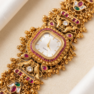 Royal Heritage Kundan Square Dial Bracelet Watch for Women
