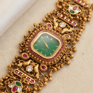 Royal Kundan Green Dial Heritage Bracelet Watch for Women