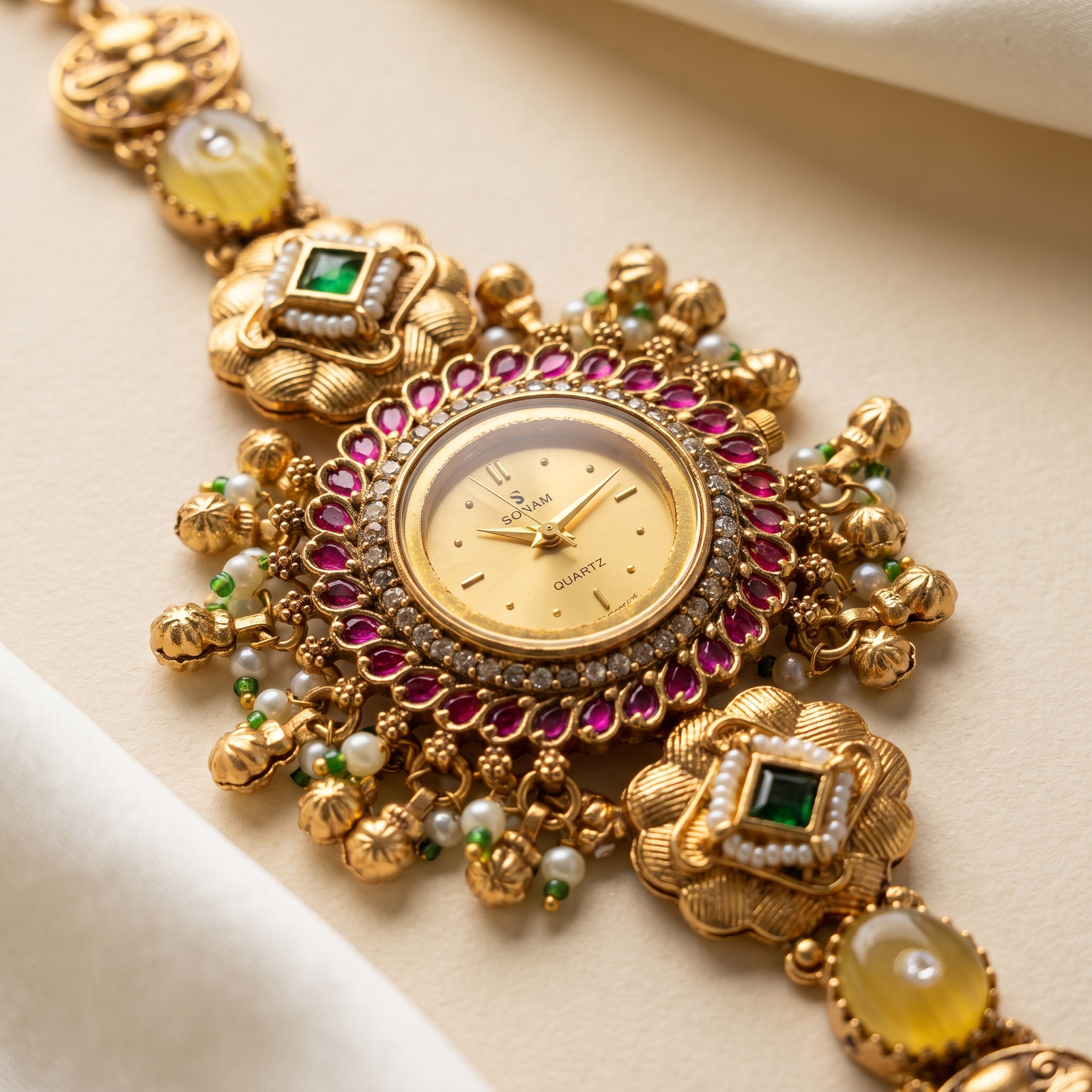 Temple Bracelet Watch for Women - Gold Dial
