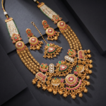 Antique Gold Bridal Rani Haar Necklace Set with Earrings & Maang Tikka – Green Meenakari Kundan
