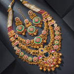 Shrinathji Temple Jewellery Bridal Necklace Set with Earrings & Maang Tikka – Mint Green Meenakari